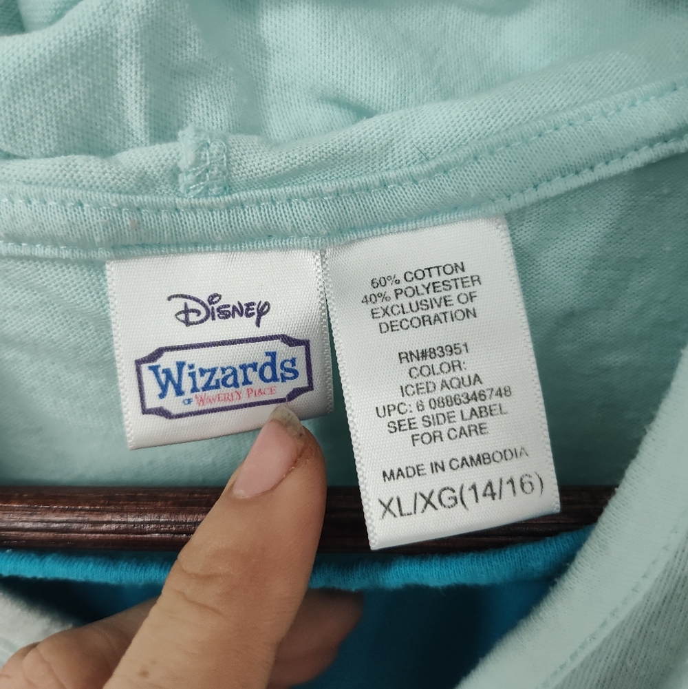 Disney Wizards Of Waverly Place Aqua and Teal Striped Hooded T Shirt Girls XL - Picture 6 of 8